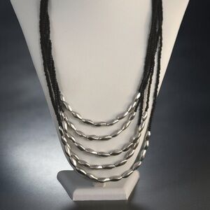 Long Adjustable No Clasp Multi-Strand Metal Nugget Beaded Necklace